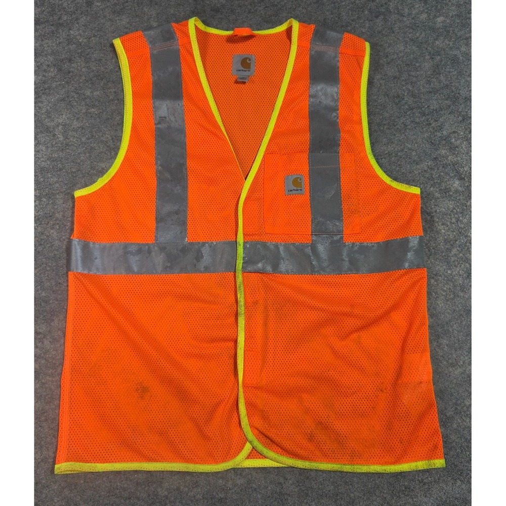 Carhartt Mens High Visibility Mesh Safety Vest Orange Reflective Size Medium